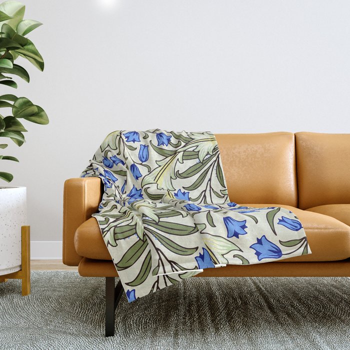  Modern William Morris Blue Floral Leaves Pattern  Throw Blanket