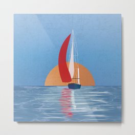 Adrift with summer breeze Metal Print | Sun, Free Time, Regatta, Vector, Ocean, Ocean Sunstet, Sailsboat, Summer, Redsail, Sea Lover 