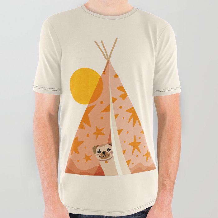 Little_PUG_PUPPY_CUTE_SUN_CAMP_POP_ART_M001 All Over Graphic Tee