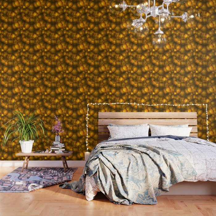 Glowing Bronze Soap Circles And Volume Golden Bubbles Of Air And Water Wallpaper