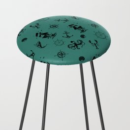 Green Blue And Black Silhouettes Of Vintage Nautical Pattern Counter Stool