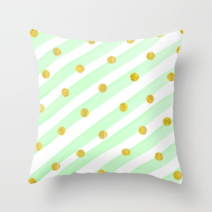 St. Patricks Day Green Gold Dots Collection Throw Pillow