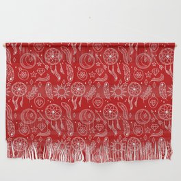 Red And White Hand Drawn Boho Pattern Wall Hanging