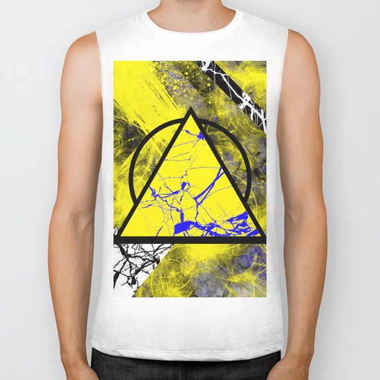 Night And Day - Blue And Yellow, Black And White, Abstract, Geometric, Marble Artwork Biker Tank