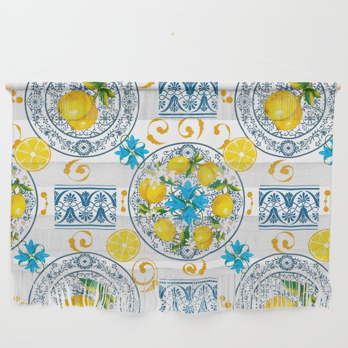 Lemon wreath,majolica Sicilian style art Wall Hanging