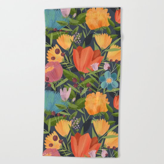 Flowers on Blue Beach Towel