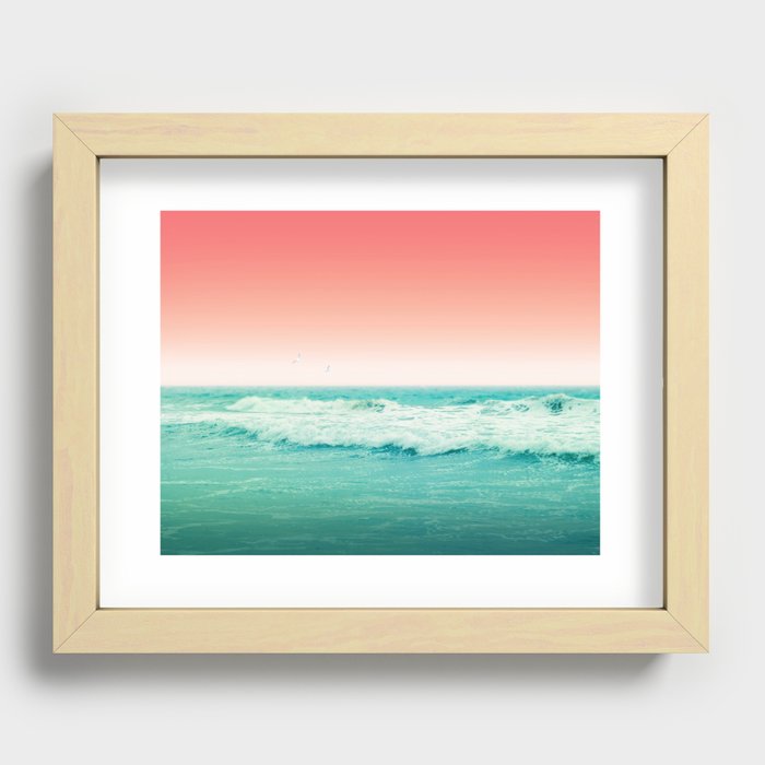 Aqua and Coral, 2 Recessed Framed Print
