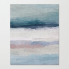 Lullaby Waves III - Dark Teal Blue White Pink Light Blue Modern Art, Ocean Waves Nursery Beach Canvas Print
