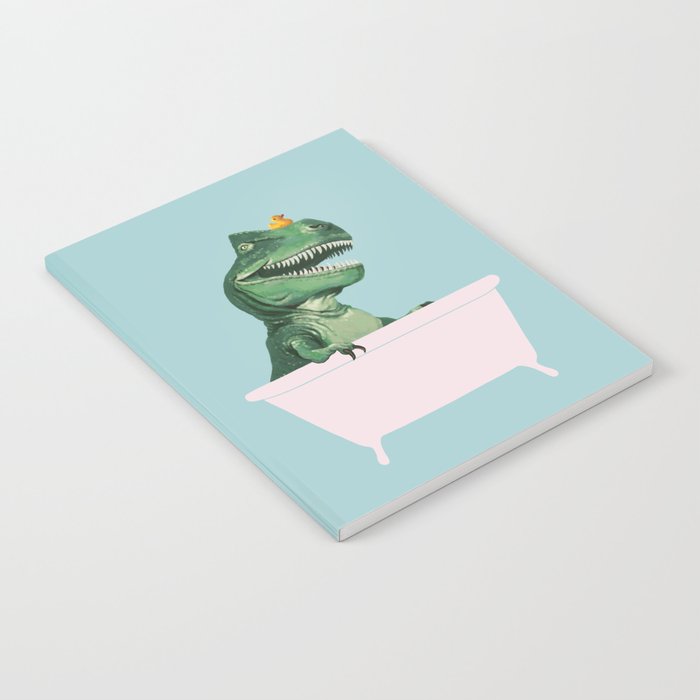 Playful T-Rex in Bathtub in Green Notebook