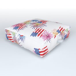 American Fourth of July New Years Celebration USA Flag Fireworks Pattern Outdoor Floor Cushion
