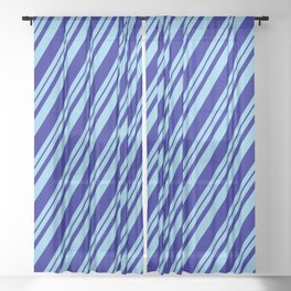 [ Thumbnail: Sky Blue and Dark Blue Colored Stripes Pattern Sheer Curtain ]