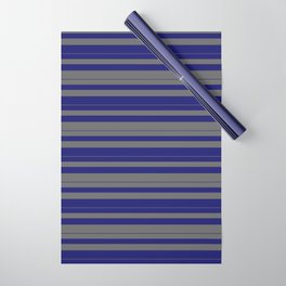[ Thumbnail: Midnight Blue and Dim Grey Colored Striped Pattern Wrapping Paper ]