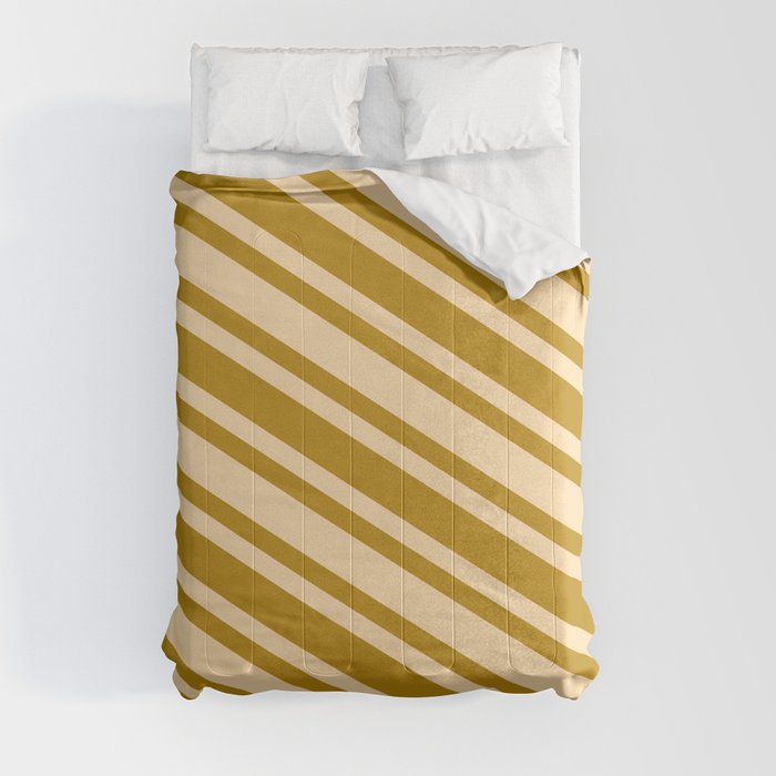 Dark Goldenrod & Tan Colored Lines/Stripes Pattern Comforter