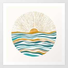 The Sun and The Sea - Gold and Teal Art Print