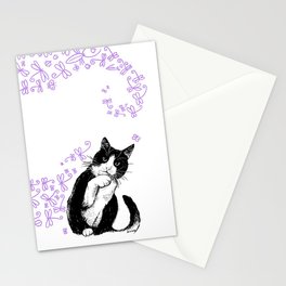 Tuxedo cat and dragonflies Stationery Cards