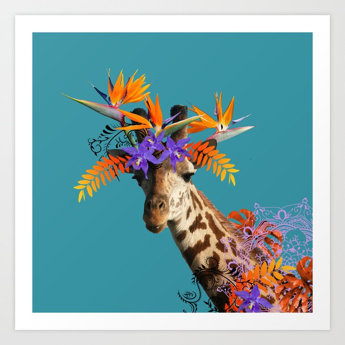 Giraffe Flower Art Work Heliconia Bird of Paradise Art Print