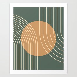 Geometric Lines Pattern 100 in Sage Green Brown (Sun Rainbow Abstract) Art Print