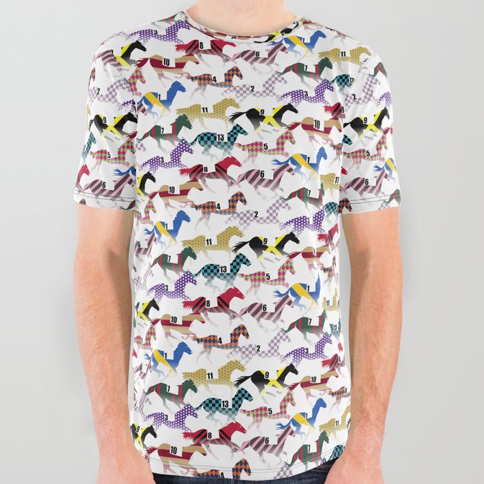 Off to the Horse Races Jockey Silk Pattern All Over Graphic Tee