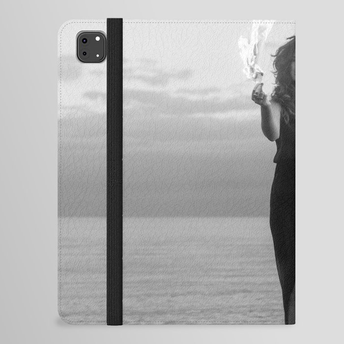 Waterfire; female on ocean water with fire black and white surreal photograph - photography - photographs iPad Folio Case