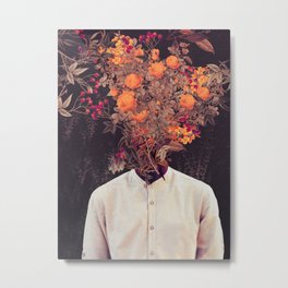 Bloom Metal Print | Red, Collage, Popart, Vintagecollage, Roses, Orange, Human, Flowers, Portrait, Autumn 