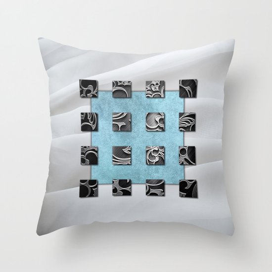 SQUARE AMBIENCE - white satin mixed-media collage Throw Pillow
