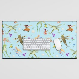 Faeries and flying frogs | light blue Desk Mat