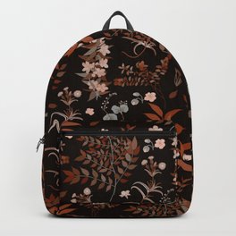 Vintage Autumn Florals on Dark Background Backpack | Botanical, Tiny Florals, Vintage, Floral, Leaf, Brown, Digital, Autumn, Flowers, Dark 