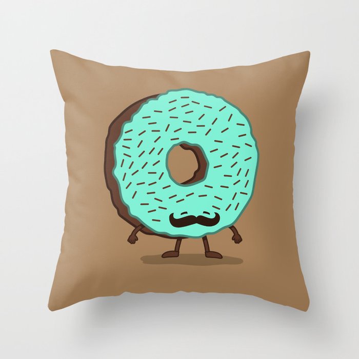 The Mustache Donut Throw Pillow