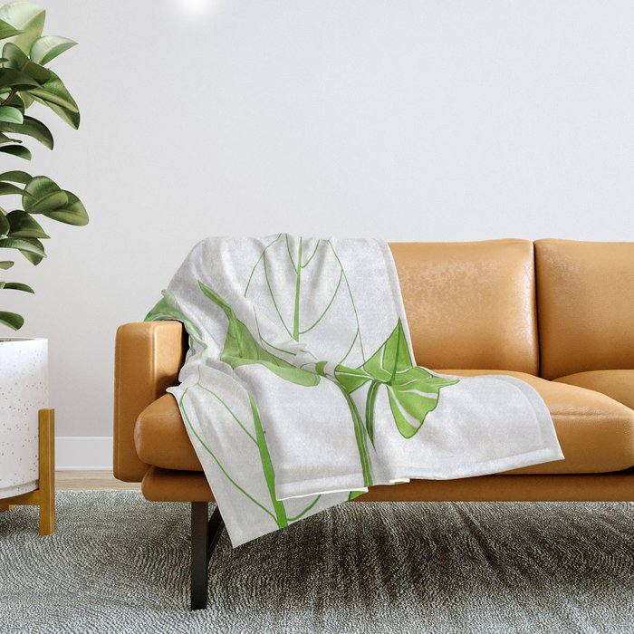 Large Lovely Leaves in Green Shades on White Background - Spring Summer Mood #decor #society6 #1 Throw Blanket