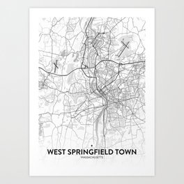 West Springfield Town, Massachusetts, United States - Light City Map Art Print
