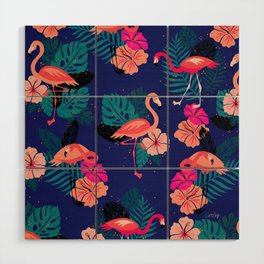 Tropical Flamingos – Blue Wood Wall Art