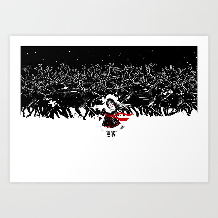 Night of Reindeer Art Print