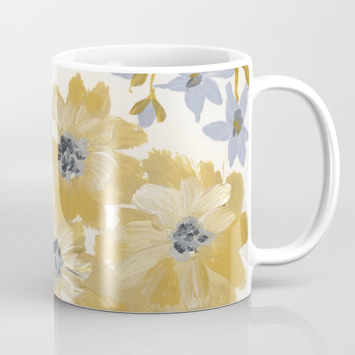 Yellow and Gray Floral Coffee Mug