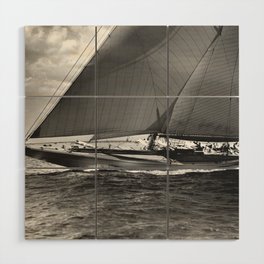 12-meter Sailing Yacht America's Cup Races nautical black and white photograph Wood Wall Art
