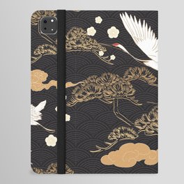 Japanese seamless pattern with crane birds and bonsai trees iPad Folio Case