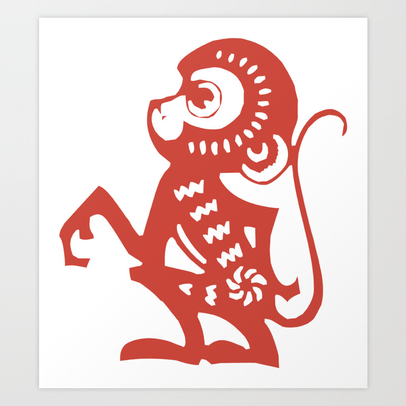 Monkey Zodiac Paper Cutting Funny Nursery Cartoon Drawing Design Art Print By Themingdesigns Society6,Hanging Bat Line Drawing