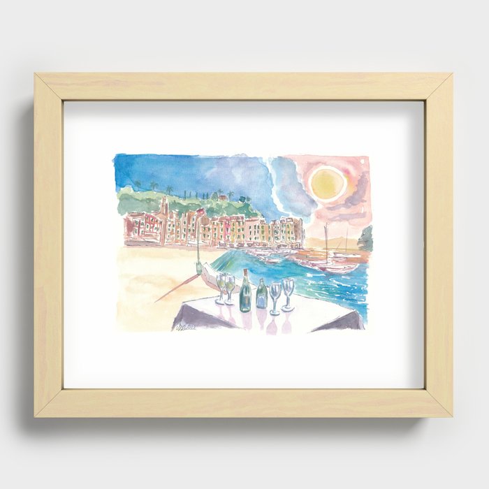 Table for Amore in Portofino with View of Port and Sea Recessed Framed Print