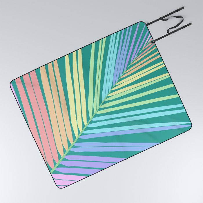 Rainbow Palm Leaf #3 #wall #art #society6 Picnic Blanket