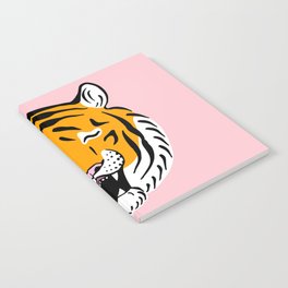 Happy Tiger (Pink and Marigold) Notebook | Big Cat, Feline, Cat Portrait, Drawing, Funny, Tiger, Good Mood, Face, Happy, Illucalliart 