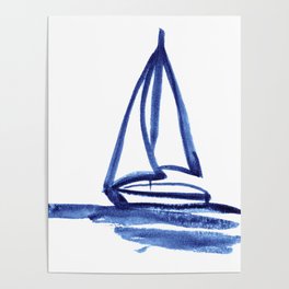 Sailboat in Blue Ink (Second in Set of Three) Poster