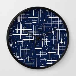 Mid-Century Modern Kinetikos Pattern in Nautical Navy Blue and White Wall Clock