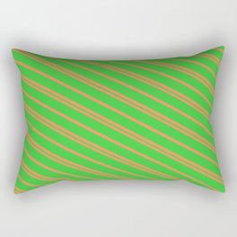 [ Thumbnail: Coral and Lime Green Colored Lined Pattern Rectangular Pillow ]
