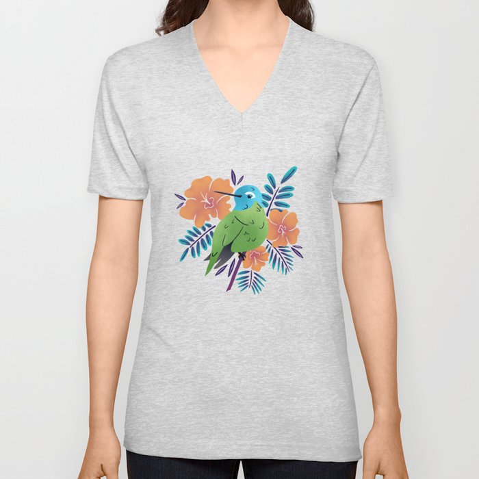 Tropical, Colorful Hummingbird V Neck T Shirt