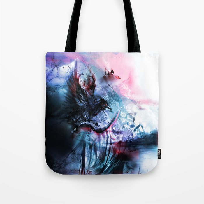 Black nature landscape with crow Tote Bag