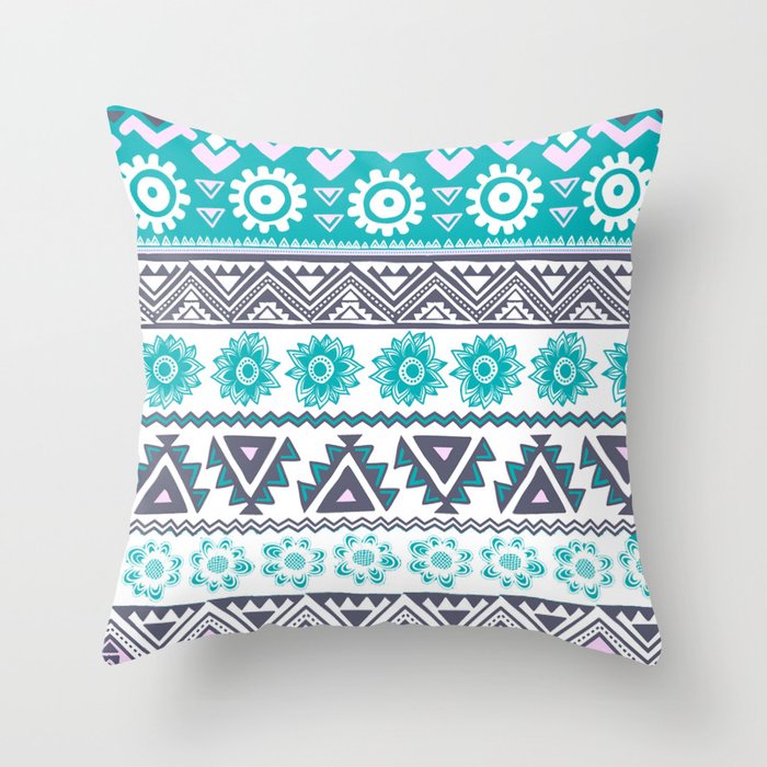 Blue bohemian black shading vector Throw Pillow