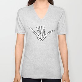 Surf Shaka sign. Hand drawn illustration of hand skeleton. V Neck T Shirt