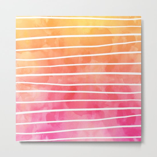 Modern pink yellow sunset watercolor ombre stripes pattern Metal Print
