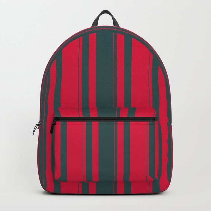 Dark Slate Gray & Crimson Colored Striped/Lined Pattern Backpack
