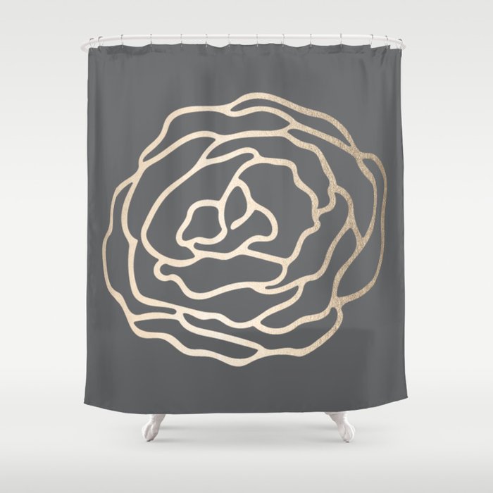 Rose White Gold Sands on Storm Gray Shower Curtain