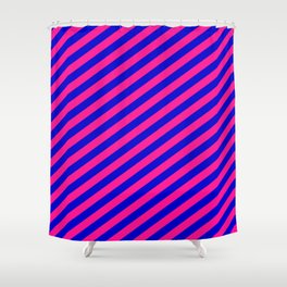 [ Thumbnail: Deep Pink & Blue Colored Striped/Lined Pattern Shower Curtain ]